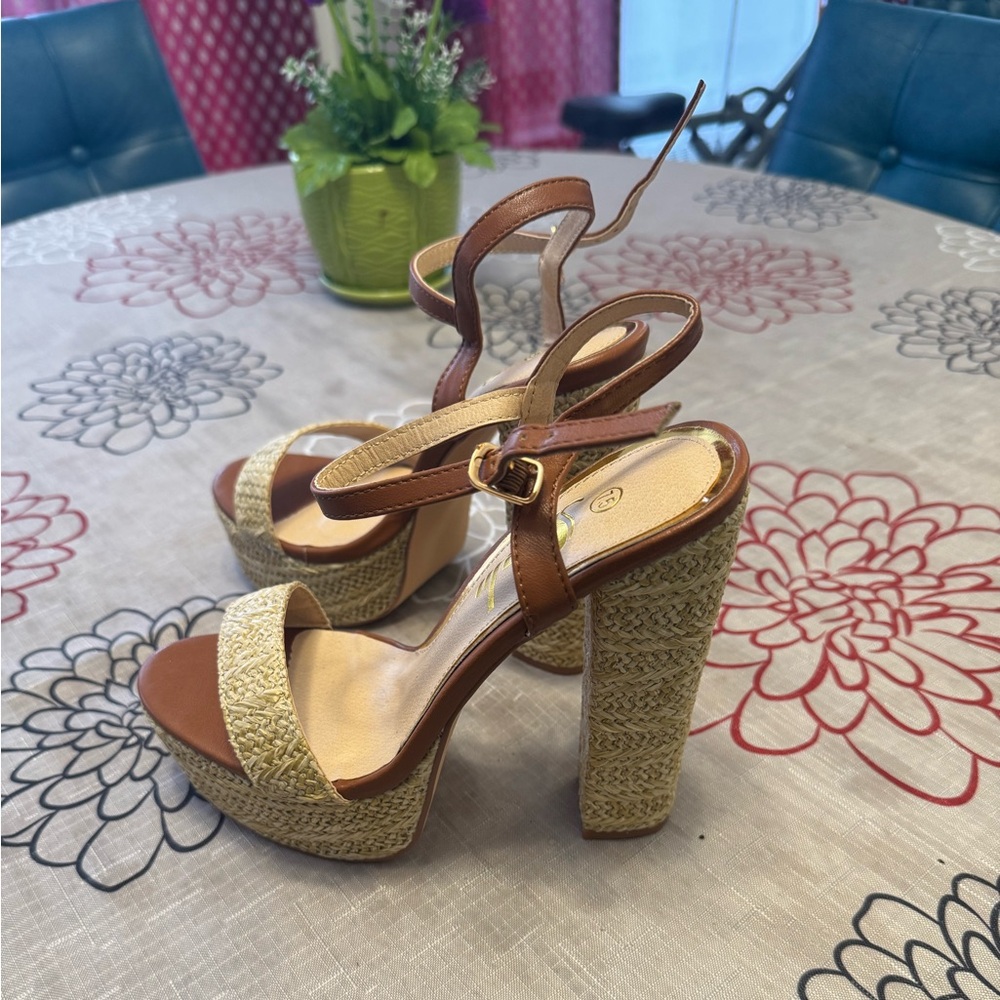 Brown and Cream Platform Heels